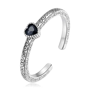 PANDORA típusú Vintage fekete cirkon nyitott gyűrű - SCR878 (kép) PANDORA típusú Vintage fekete cirkon nyitott gyűrű - SCR878