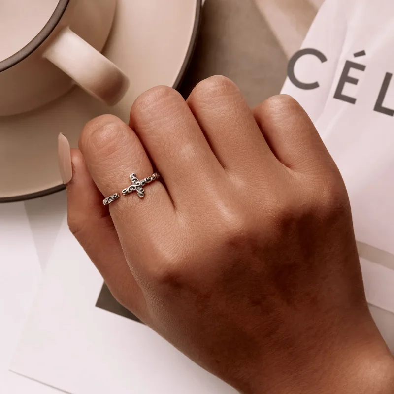 (kép) PANDORA típusú Vintage kereszt nyitott gyűrű - VSR162 - Megtekintés 5