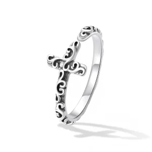 PANDORA típusú Vintage kereszt nyitott gyűrű - VSR162 (kép) PANDORA típusú Vintage kereszt nyitott gyűrű - VSR162