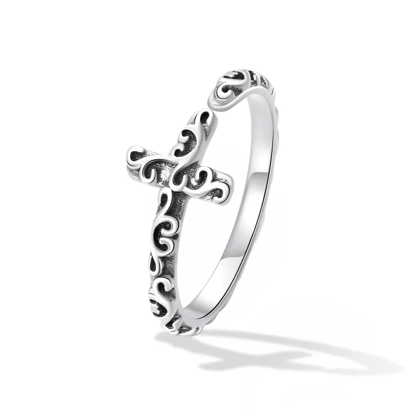 (kép) PANDORA típusú Vintage kereszt nyitott gyűrű - VSR162