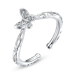 PANDORA típusú vintage mintás pillangó nyitott gyűrű - SCR634 (kép) PANDORA típusú vintage mintás pillangó nyitott gyűrű - SCR634
