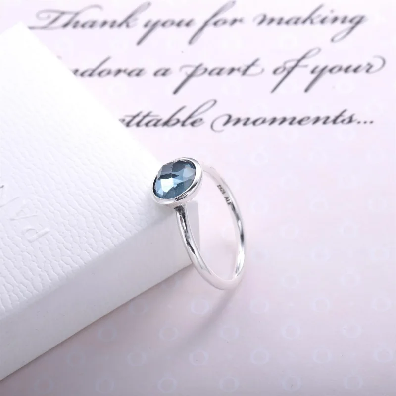 (kép) PANDORA ezüst gyűrű, Március Vízcseppek Birthstone - Megtekintés 3