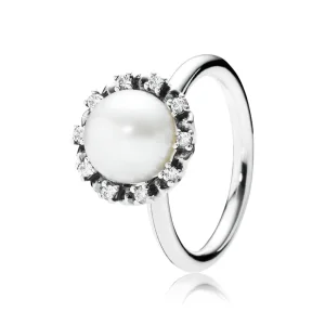 (kép) PANDORA Örök elegancia, fehér gyöngy és cirkónia gyűrű - 190916P
