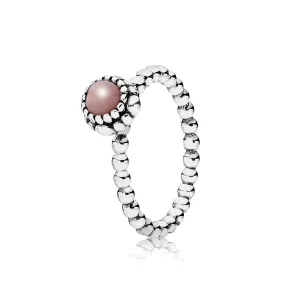 PANDORA Silver ring, birthstone-October, pink opal - 190854POP (kép) PANDORA Silver ring, birthstone-October, pink opal - 190854POP