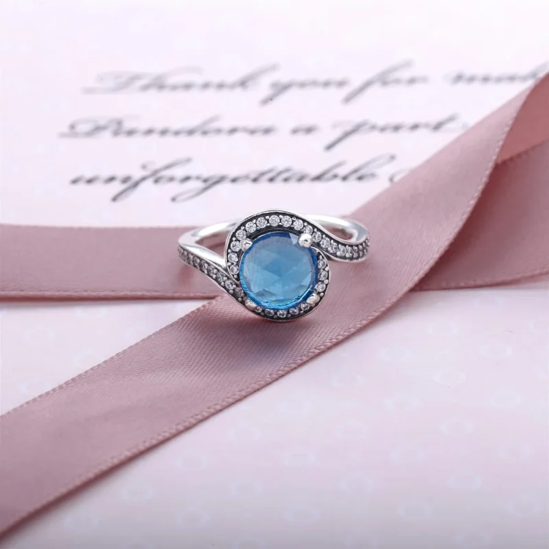 (kép) PANDORA Sterling ezüst gyűrű égkék kristállyal és cirkóniával - 190968NBS - Megtekintés 2