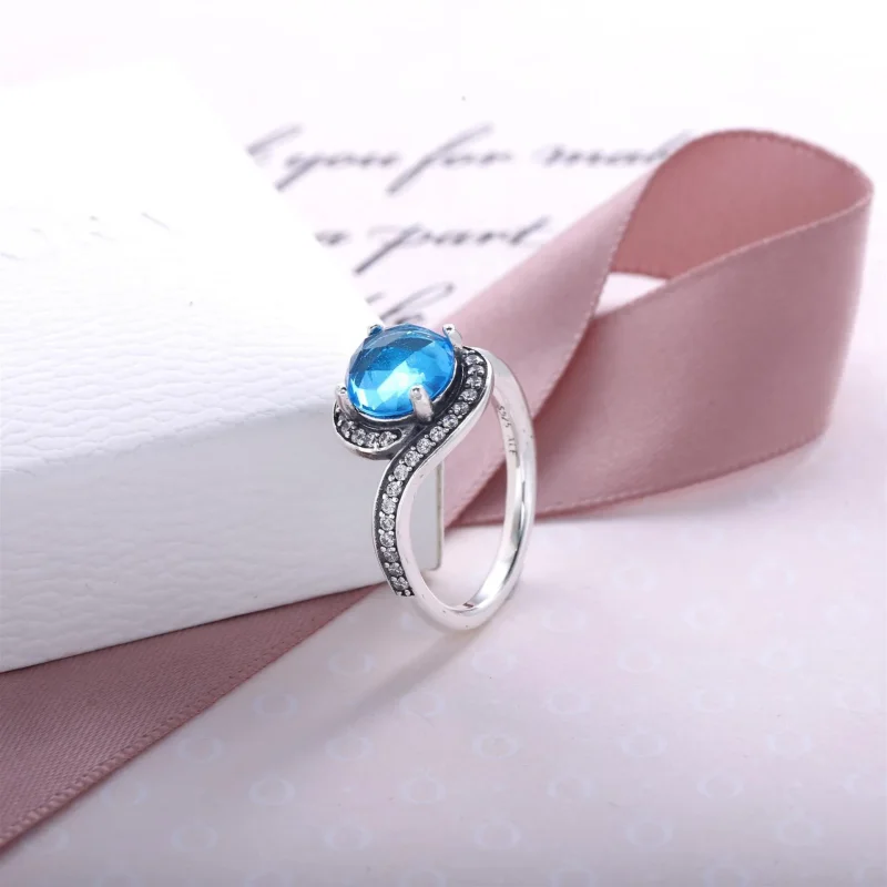 (kép) PANDORA Sterling ezüst gyűrű égkék kristállyal és cirkóniával - 190968NBS - Megtekintés 3