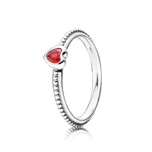 PANDORA Sterling ezüst szíves gyűrű piros szintetikus rubinttal - 190896SGR (kép) PANDORA Sterling ezüst szíves gyűrű piros szintetikus rubinttal - 190896SGR