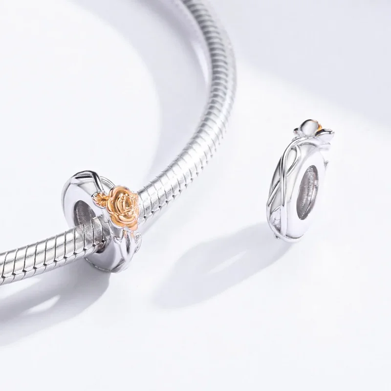 (kép) PANDORA típusú bicolor szerető rózsa virágok spacer charm - BSC146 - Megtekintés 4