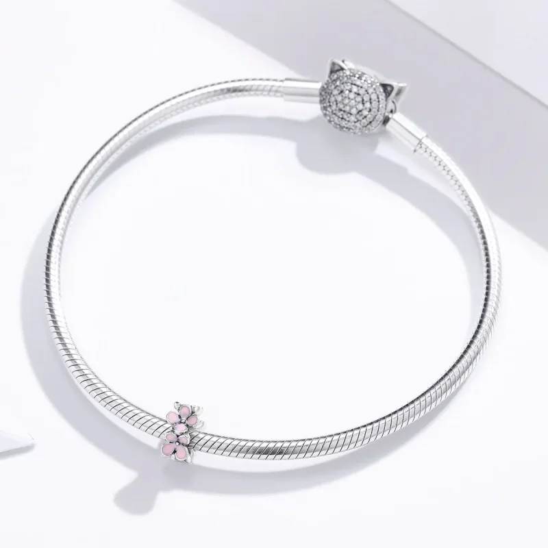 (kép) PANDORA típusú rózsaszín virág spacer charm - SCC1484 - Megtekintés 3