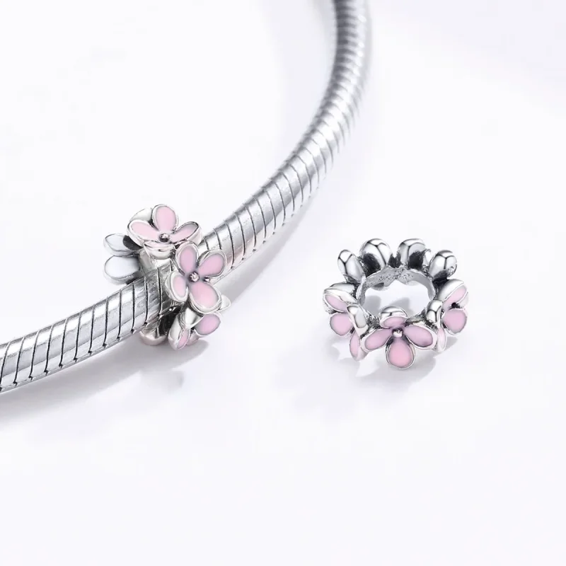 (kép) PANDORA típusú rózsaszín virág spacer charm - SCC1484 - Megtekintés 4