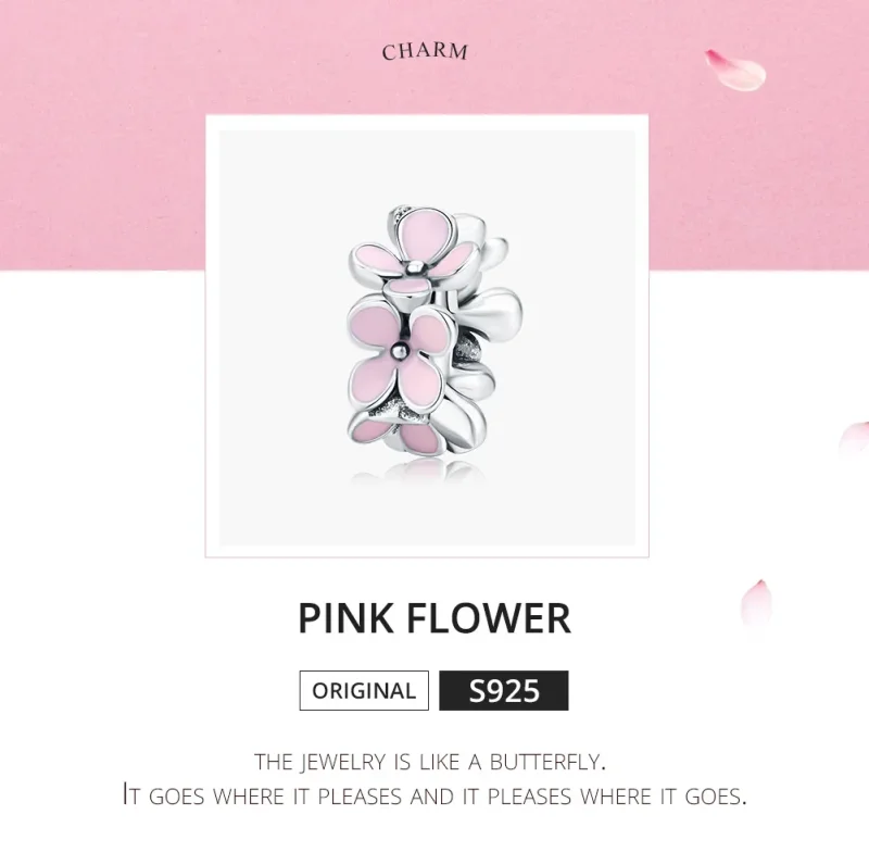 (kép) PANDORA típusú rózsaszín virág spacer charm - SCC1484 - Megtekintés 5