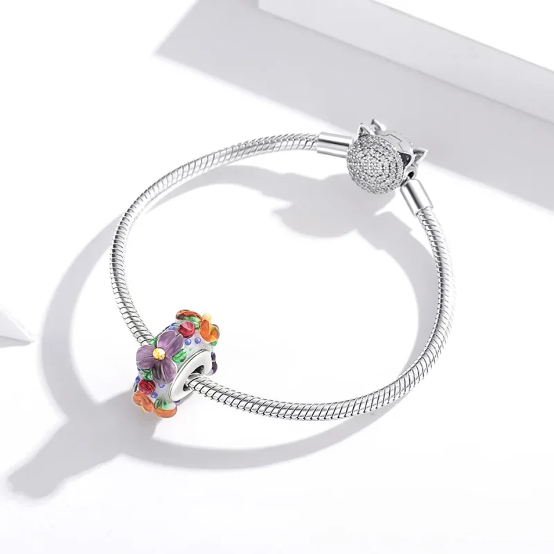 (kép) PANDORA típusú színes virágok spacer charm - SCC1720 - Megtekintés 3