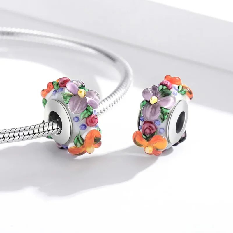 (kép) PANDORA típusú színes virágok spacer charm - SCC1720 - Megtekintés 4