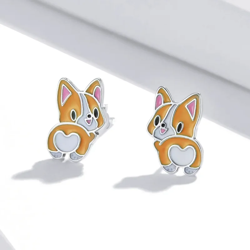 (kép) PANDORA típusú Aranyos Corgi gombfülbevalók - SCE1281 - Megtekintés 2