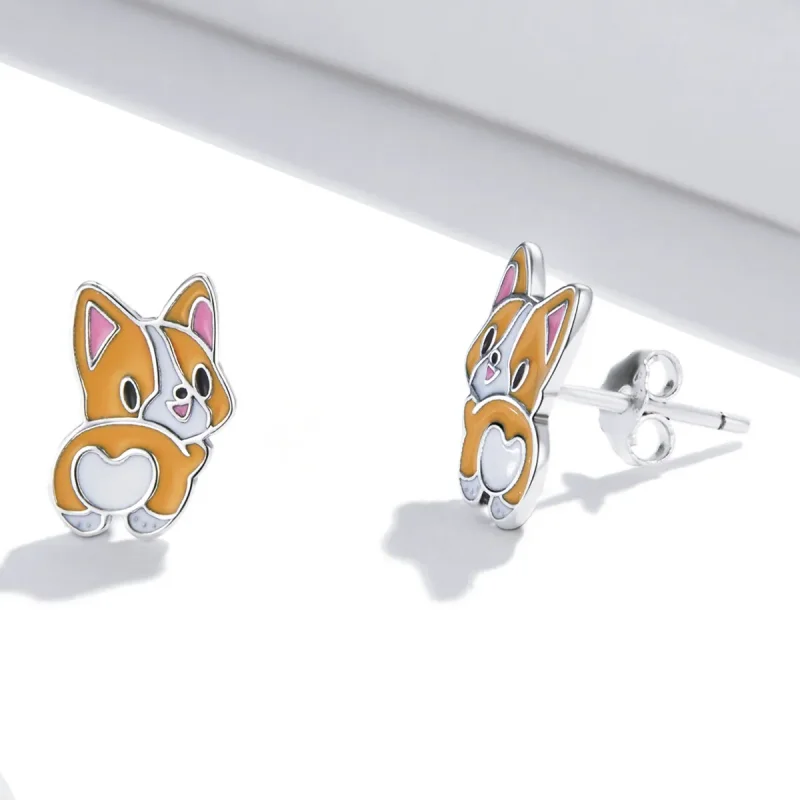 (kép) PANDORA típusú Aranyos Corgi gombfülbevalók - SCE1281 - Megtekintés 3