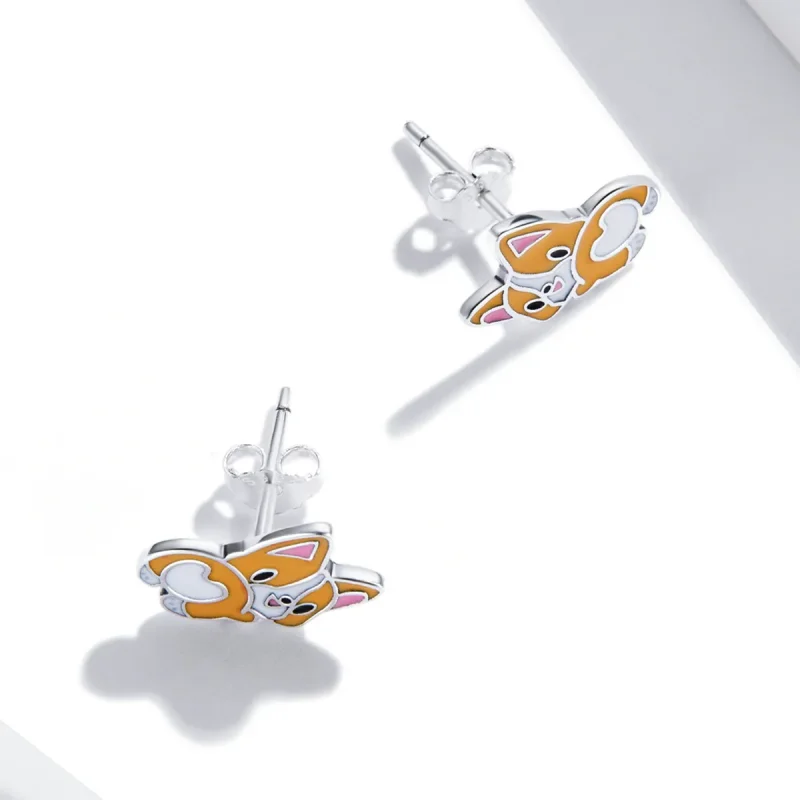 (kép) PANDORA típusú Aranyos Corgi gombfülbevalók - SCE1281 - Megtekintés 4