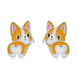 PANDORA típusú Aranyos Corgi gombfülbevalók - SCE1281 (kép) PANDORA típusú Aranyos Corgi gombfülbevalók - SCE1281