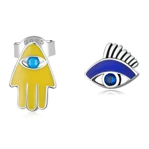 PANDORA típusú Devil Eye szerencsés kéz szett gombfülbevalók - SCE1341 (kép) PANDORA típusú Devil Eye szerencsés kéz szett gombfülbevalók - SCE1341