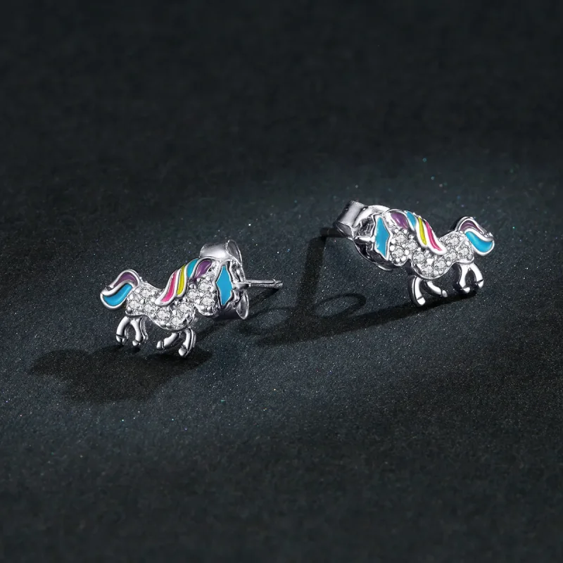 (kép) PANDORA típusú Egyszarvú gombfülbevalók - BSE352 - Megtekintés 5