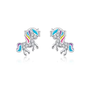PANDORA típusú Egyszarvú gombfülbevalók - BSE352 (kép) PANDORA típusú Egyszarvú gombfülbevalók - BSE352