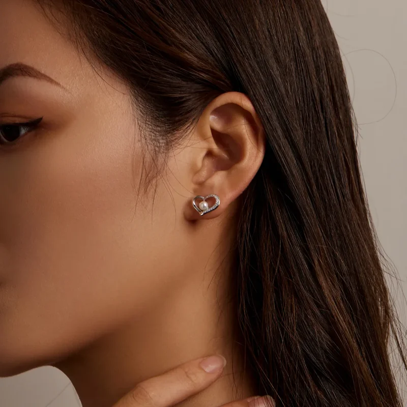 (kép) PANDORA típusú Love Shell gyöngyök - egyszerű gombfülbevalók - BSE550-A - Megtekintés 3