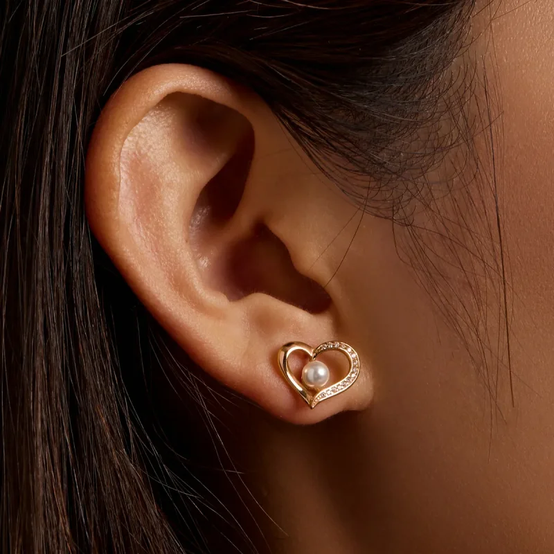 (kép) PANDORA típusú Love Shell gyöngyök - egyszerű gombfülbevalók - BSE550-B - Megtekintés 4