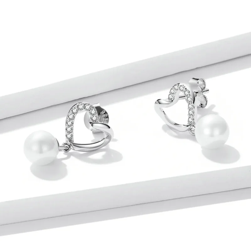(kép) PANDORA típusú Love Shell gyöngyök - elegáns gombfülbevalók - BSE552 - Megtekintés 3