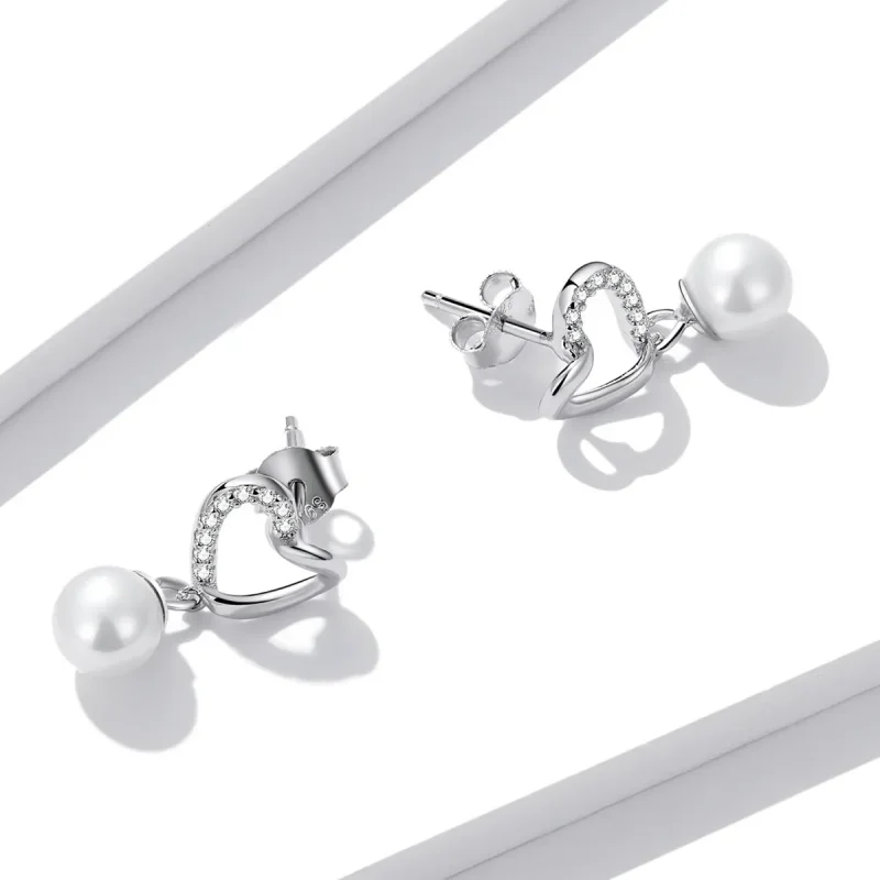 (kép) PANDORA típusú Love Shell gyöngyök - elegáns gombfülbevalók - BSE552 - Megtekintés 4