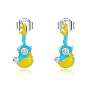 PANDORA típusú Mini gitár gombfülbevalók - SCE1217 (kép) PANDORA típusú Mini gitár gombfülbevalók - SCE1217
