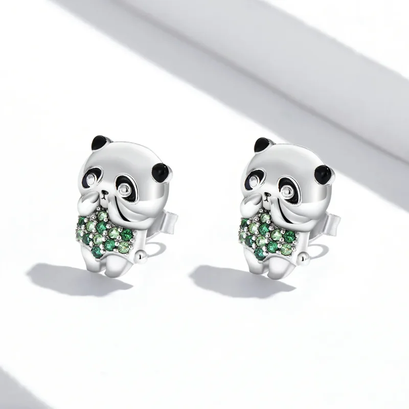(kép) PANDORA típusú Mini Panda gombfülbevalók - SCE1370 - Megtekintés 2