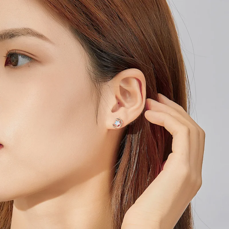 (kép) PANDORA típusú Opál Hold gombfülbevalók - SCE816-C - Megtekintés 6