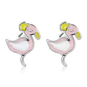 PANDORA típusú Rózsaszín flamingó gombfülbevalók - SCE1276 (kép) PANDORA típusú Rózsaszín flamingó gombfülbevalók - SCE1276