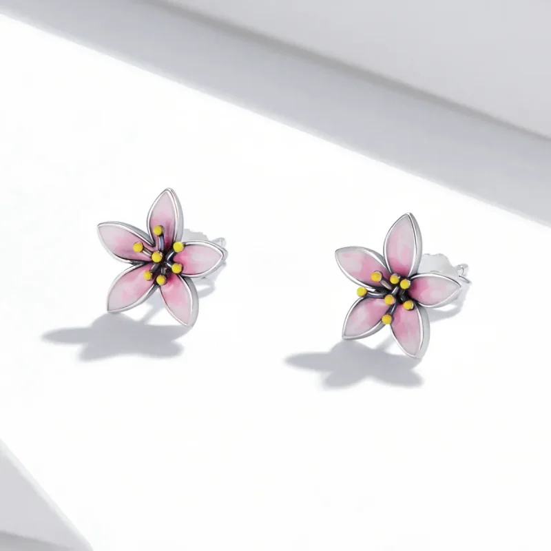 (kép) PANDORA típusú Rózsaszín Sakura gombfülbevalók - SCE1273 - Megtekintés 2