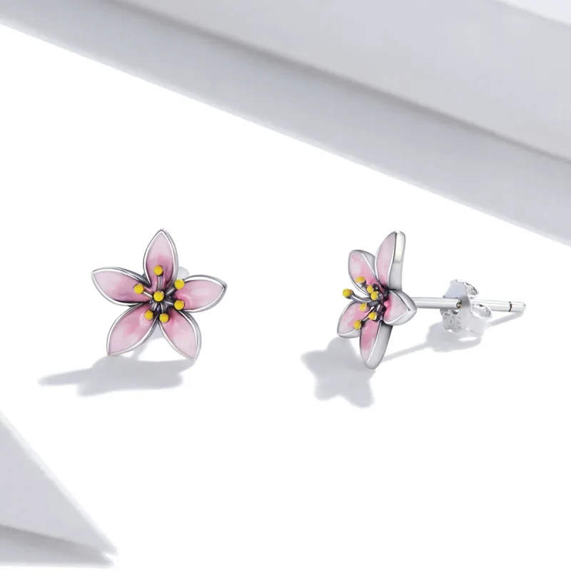 (kép) PANDORA típusú Rózsaszín Sakura gombfülbevalók - SCE1273 - Megtekintés 3