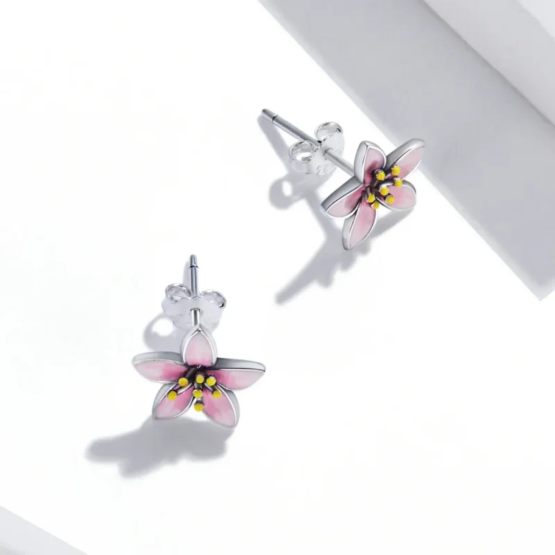 (kép) PANDORA típusú Rózsaszín Sakura gombfülbevalók - SCE1273 - Megtekintés 4