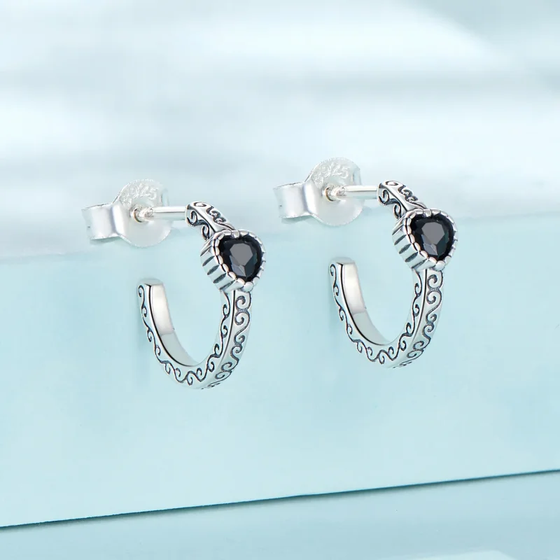 (kép) PANDORA típusú Vintage fekete cirkon gombfülbevalók - SCE1520 - Megtekintés 2
