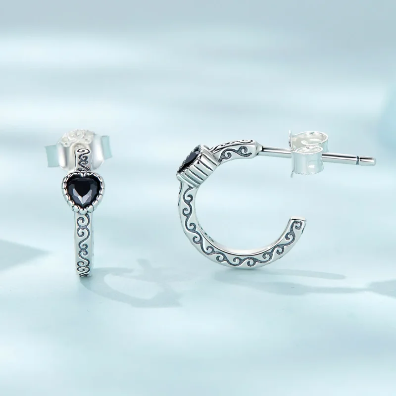 (kép) PANDORA típusú Vintage fekete cirkon gombfülbevalók - SCE1520 - Megtekintés 3