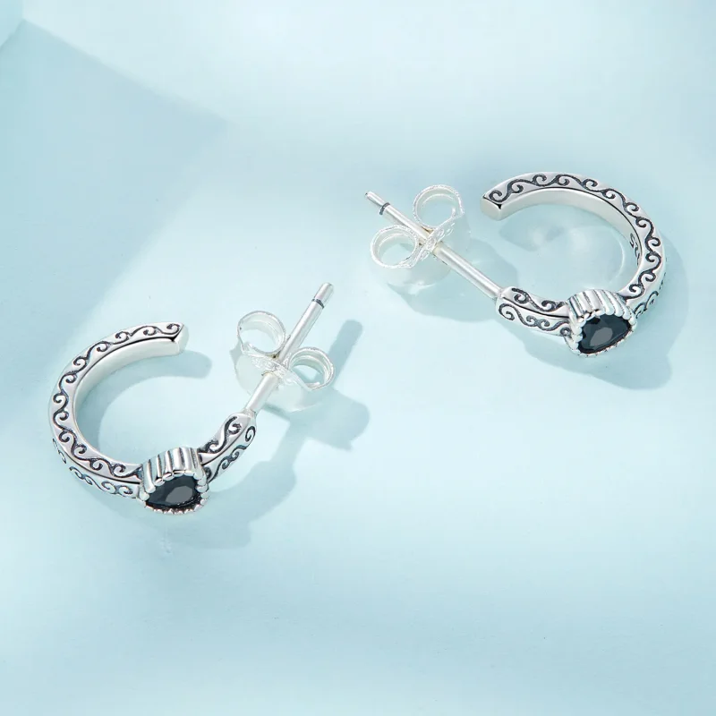 (kép) PANDORA típusú Vintage fekete cirkon gombfülbevalók - SCE1520 - Megtekintés 4