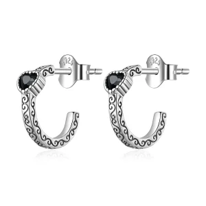 PANDORA típusú Vintage fekete cirkon gombfülbevalók - SCE1520 (kép) PANDORA típusú Vintage fekete cirkon gombfülbevalók - SCE1520