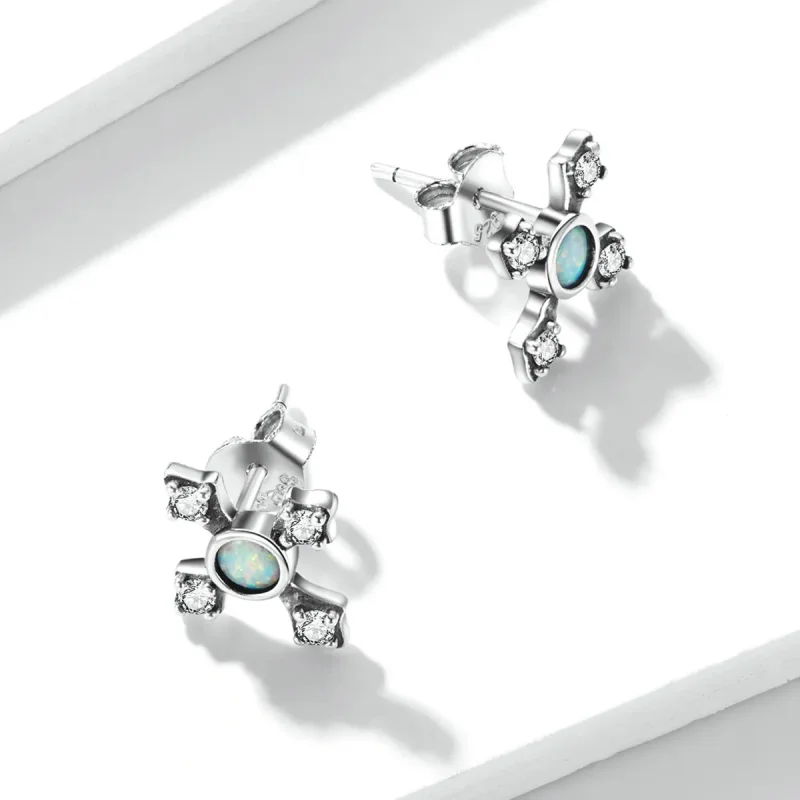 (kép) PANDORA típusú Vintage kereszt gombfülbevalók - BSE555 - Megtekintés 2
