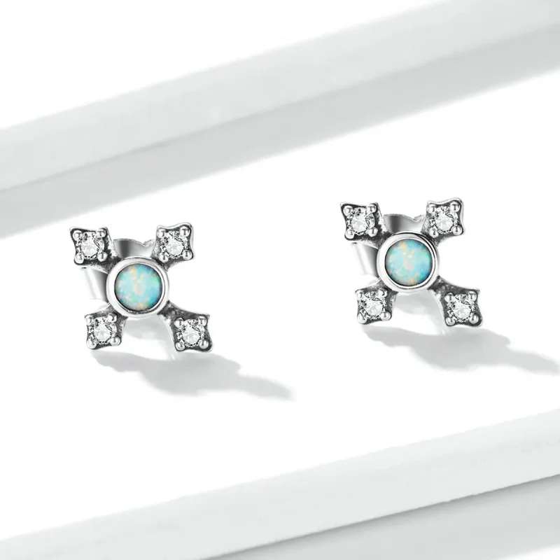 (kép) PANDORA típusú Vintage kereszt gombfülbevalók - BSE555 - Megtekintés 3