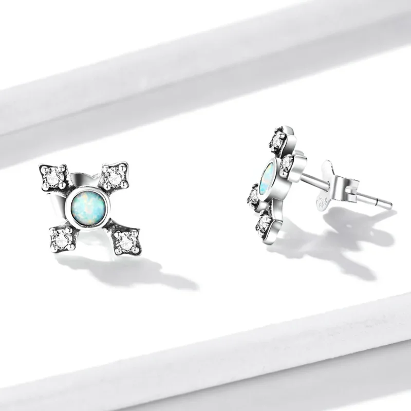 (kép) PANDORA típusú Vintage kereszt gombfülbevalók - BSE555 - Megtekintés 4