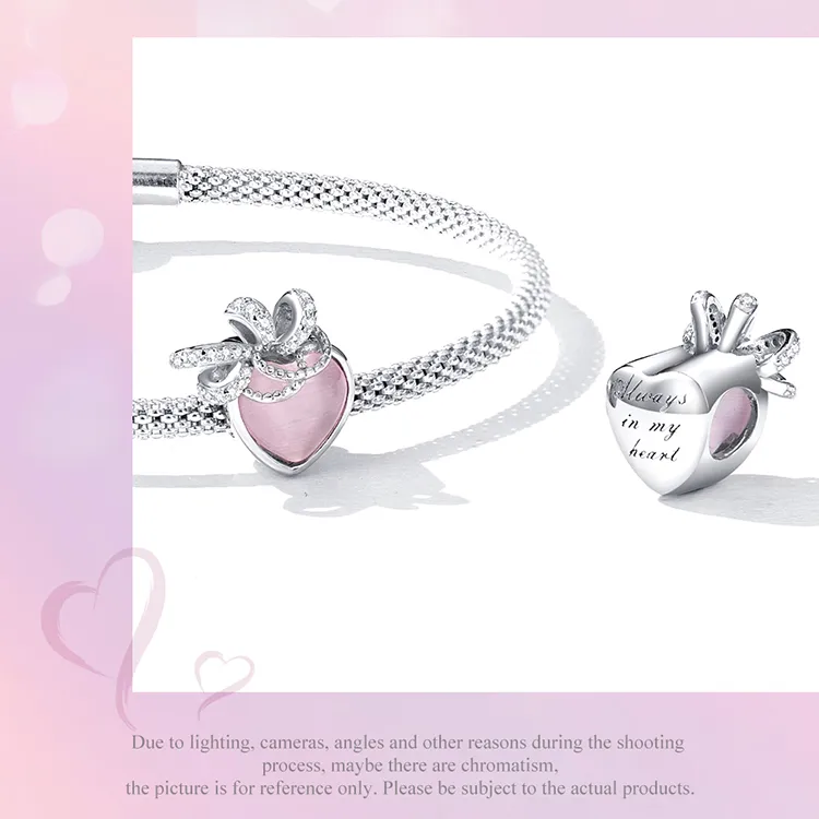 (kép) PANDORA típusú Rózsaszín szív Charm - SCC2261 - Megtekintés 3